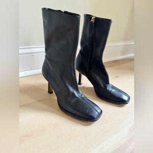 Zara Leather Pump Heels Square Toe | Black | 8